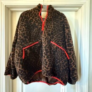Rumored Sun Valley Leopard Print Jacket with Red Trim